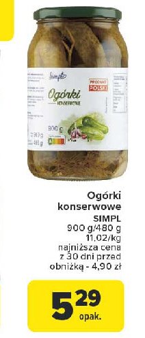 Ogorki konserwowe Simpl promocja w Carrefour