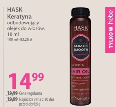 Olejek HASK Keratyna odbudowujący do włosów promocja w Hebe