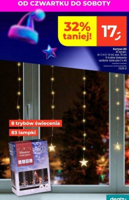 Kurtyna LED 83 lampki, dł. 2 m (+ 1,5 m), wys. 70 cm, 8 trybów świecenia, zasilanie: bateryjne 3 x AA promocja w Dealz