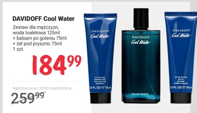 Zestaw dla mężczyzn DAVIDOFF Cool Water woda toaletowa 125ml + balsam po goleniu 75ml + żel pod prysznic 75ml promocja w Rossmann