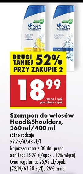 Szampon do włosów citrus fresh Head&shoulders promocja w Biedronka