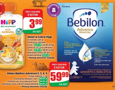 Mleko Bebilon Advance 2, 3, 4, 5 różne rodzaje promocja w Dino