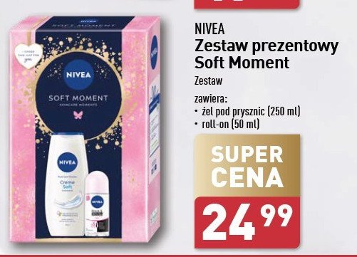 Zestaw w pudełju soft moment: żel pod prysznuc 250 ml + roll on 50 ml Nivea zestaw promocja