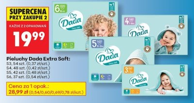 Pieluszki Dada Extra Soft: S3, 54 szt., S4, 48 szt., S5, 42 szt., S6, 37 szt. promocja w Biedronka