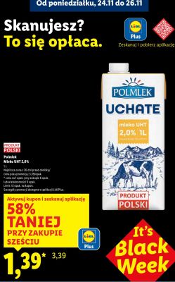Mleko Polmlek UHT 2,0% promocja w Lidl