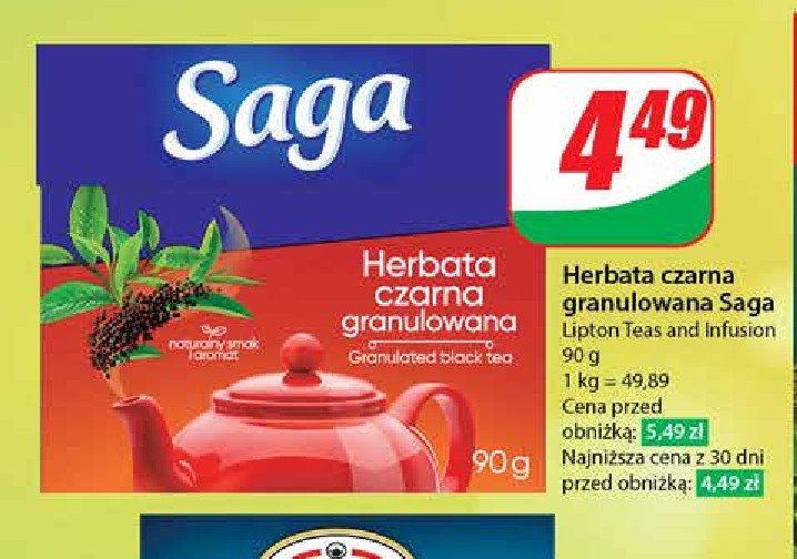 Herbata granulowana Saga promocja w Dino