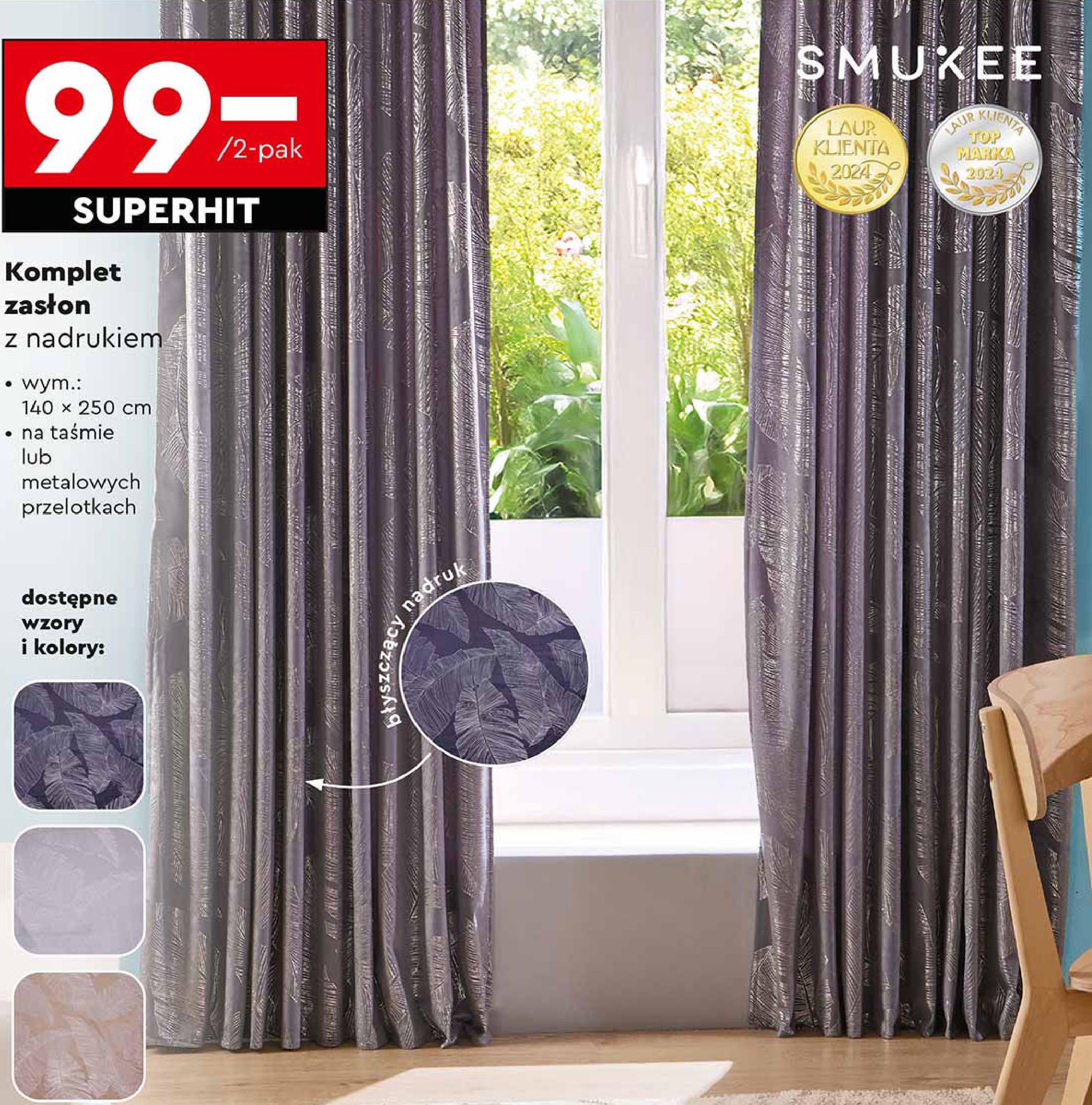 Zasłony strukturalne na przelotkach 140 x 250 cm Smukee promocja w Biedronka