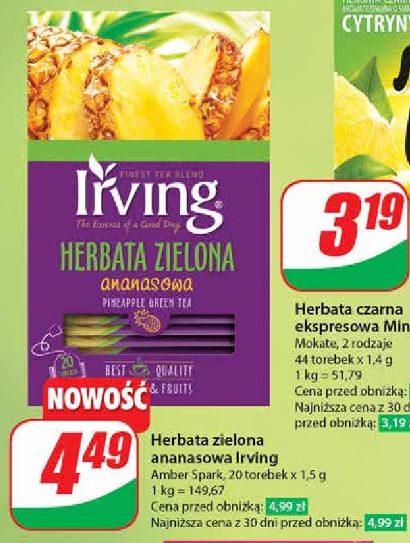 Herbata zielona ananasowa Irving promocja