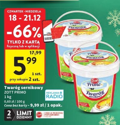 Twaróg sernikowy ZOTT PRIMO promocja w Intermarche