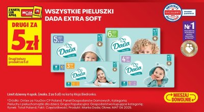 Wszystkie pieluszki Dada Extra Soft DRUGIE ZA 5 ZŁ promocja w Biedronka