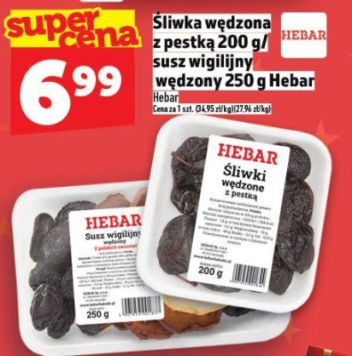 Śliwka wędzona z pestką 200g/Susz wigilijny wędzony 250g Hebar promocja w TOPAZ