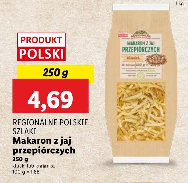 Makaron krajanka z jaj przepiórczych REGIONALNE SZLAKI promocja w Lidl