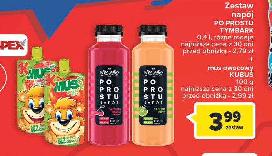 Napój jabłko-wiśnia-granat + mus kubuś 100 g Tymbark po prostu promocja