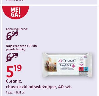 Chusteczki antibacterial travel Cleanic promocja w Rossmann