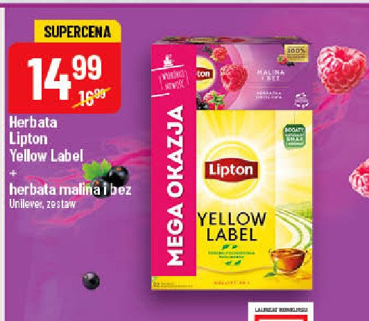 Herbata + herbata malina i bez 1 opak 20 szt Lipton yellow label tea promocja