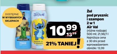 Żel pod prysznic i szampon 2 w 1 Air Val (różne rodzaje) promocja w Netto
