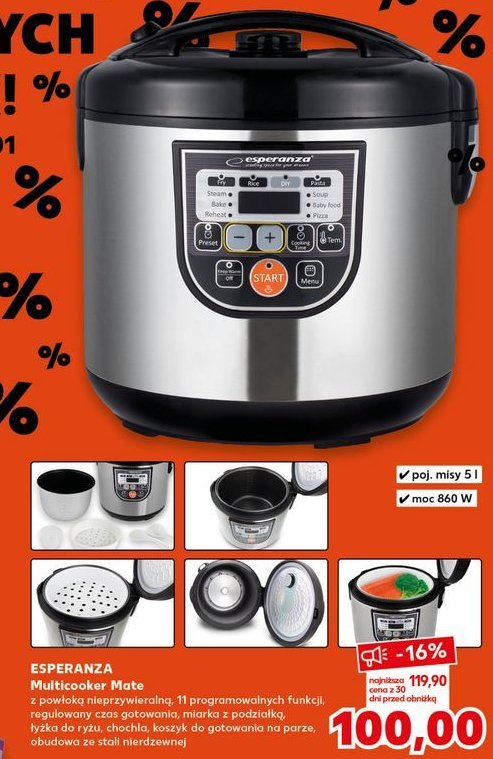 Multicooker mate 860w Esperanza promocja w Kaufland