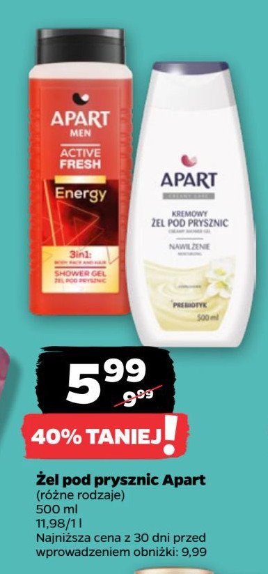 Żel pod prysznic jaśmin + prebiotyk Apart creamy care Apart natural promocja w Netto