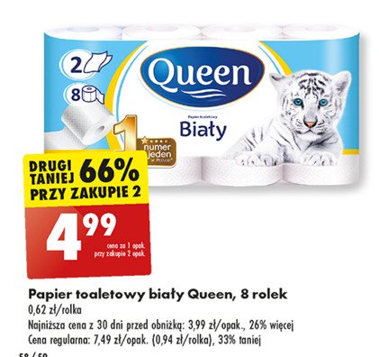 Papier toaletowy biały Queen promocja w Biedronka