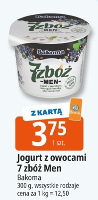 Jogurt z owocami 7 zbóż Men Bakoma promocja w Leclerc