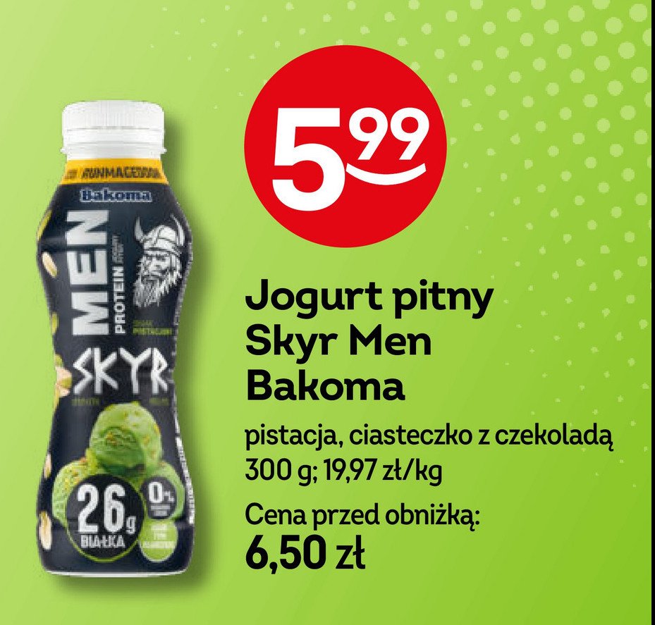 Jogurt ciastko z czekoladą Bakoma men skyr protein promocja w Żabka