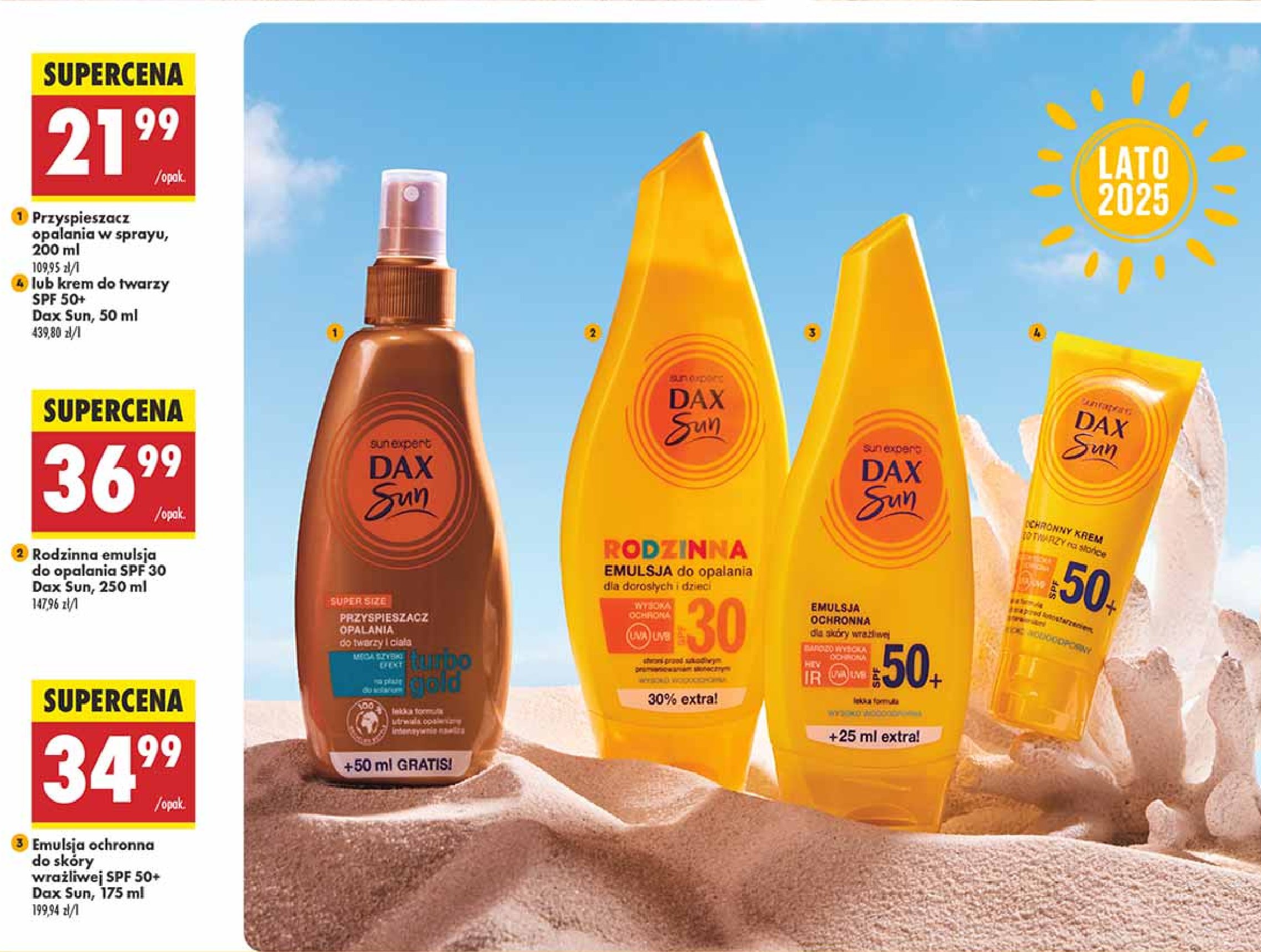 Emulsja nawilżająco-regenerująca do opalania spf 50 Dax sun promocja w Biedronka