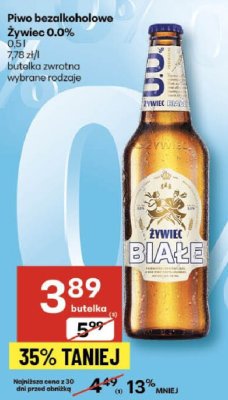Piwo bezalkoholowe Żywiec 0,0% butelka zwrotna wybrane rodzaje 0,5l promocja w Delikatesy Centrum