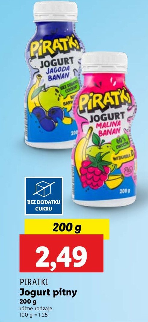 Jogurt malina- banan Pilos piratki promocja w Lidl