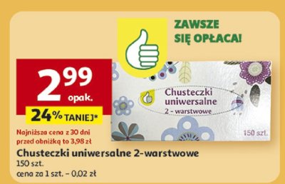 Chusteczki uniwersalne 2-warstwowe promocja w Auchan