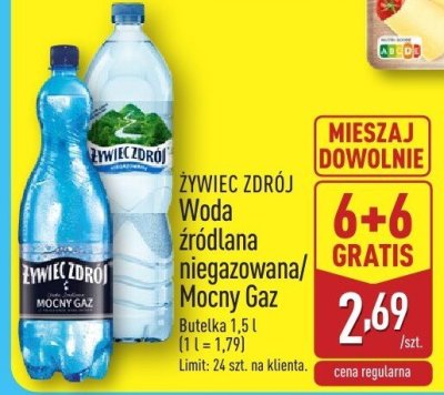 Woda źródlana niegazowana/Mocny Gaz Żywiec Zdrój promocja w Aldi