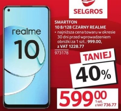 Smartfon 10 8/128 czarny REALME promocja w Selgros