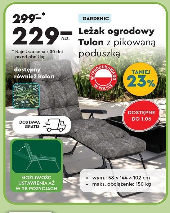 Leżak tulon 58 x 144 x 102 cm Gardenic promocja w Biedronka