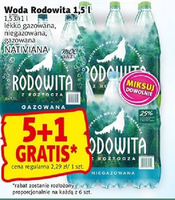 Woda Rodowita 1,5l lekko gazowana, niegazowana, gazowana Nativiana promocja w Prim Market