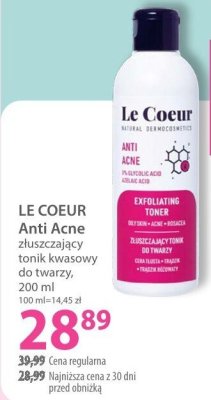Tonik LE COEUR Anti Acne złuszczający kwasowy do twarzy promocja w Hebe
