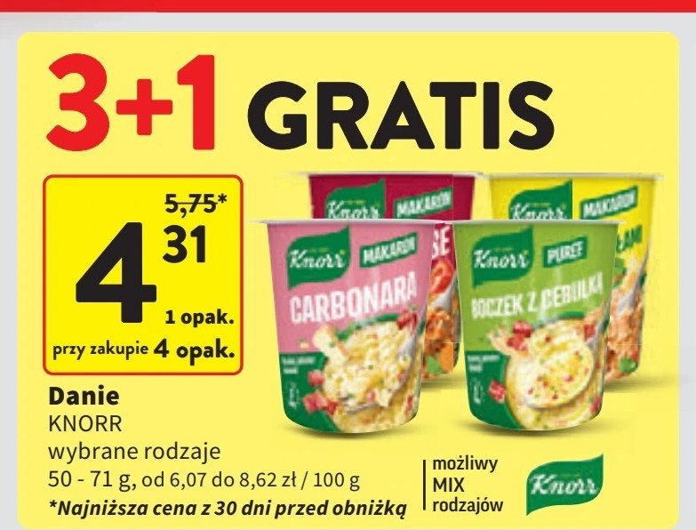 Puree boczek z cebulką Knorr danie promocja w Intermarche