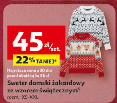 Sweter damski żakardowy ze wzorem świątecznym promocja w Auchan
