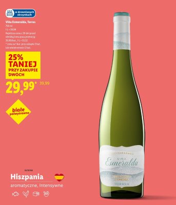 Wino Viña Esmeralda Torres białe półwytrawne promocja w Lidl