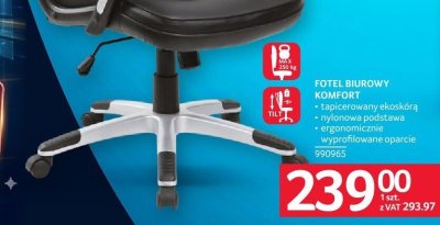 Fotel biurowy Komfort ekoskóra czarna ergonomiczne wypełnione oparcie promocja w Selgros