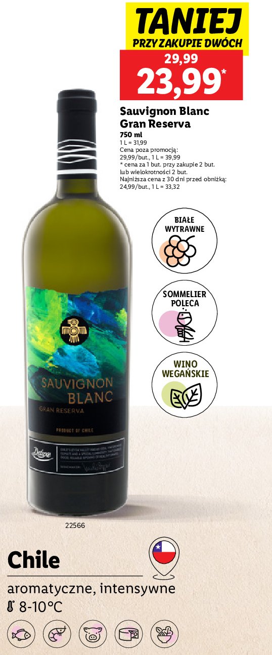 Wino białe wytrawne SAUVIGNON BLANC GRAN RESERVA promocja w Lidl