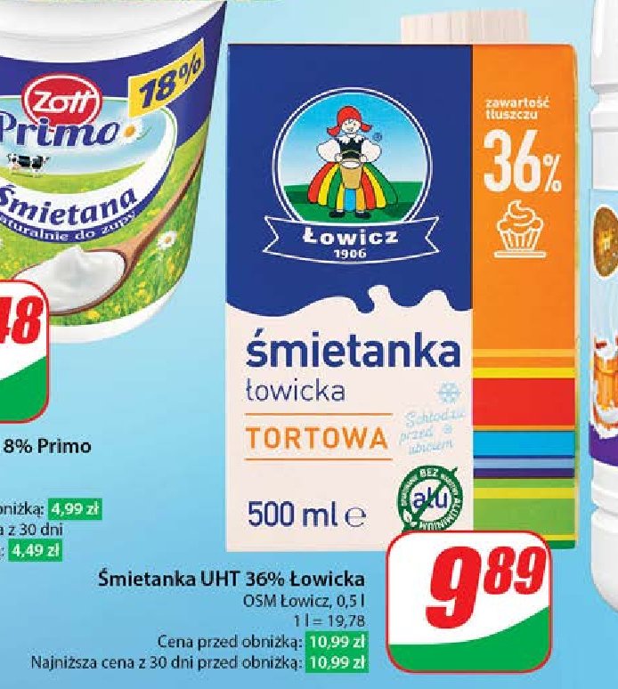 Śmietanka uht 36 % Łowicka promocja w Dino