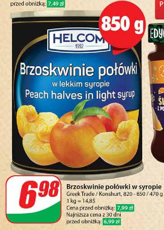 Brzoskwinie połóki w lekkim syropie Helcom promocja