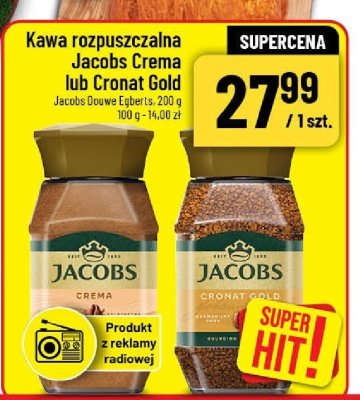 Kawa rozpuszczalna Jacobs Crema lub Cronat Gold promocja w POLOmarket