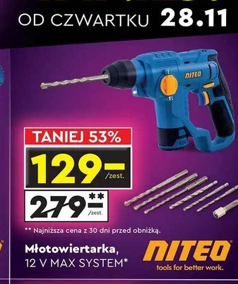 Młotowiertarka 12 v max system Niteo tools promocja w Biedronka