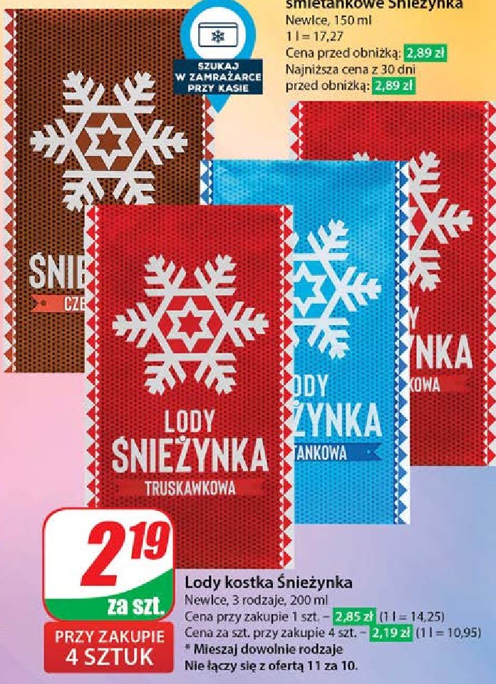 Lody śnieżynka truskawkowe Śnieżynka promocja w Dino