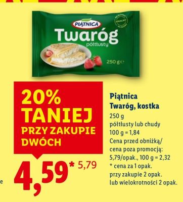 Twaróg kostka Piątnica chudy promocja w Lidl