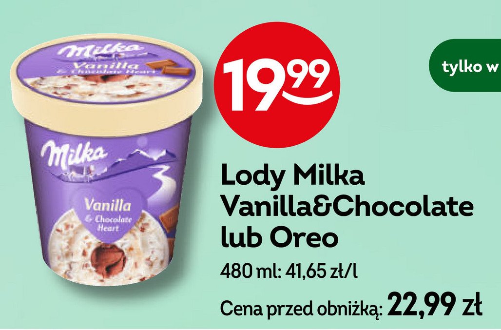 Lody vanilla & chocolate heart Milka promocja w Żabka