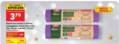 Worki na śmieci z taśmą ściągającą Zosia Samosia 35 l 15 szt. lub 60 l 15 szt. promocja w Biedronka