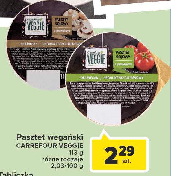 Pasztet sojowy z pieczarkami Carrefour veggie promocja