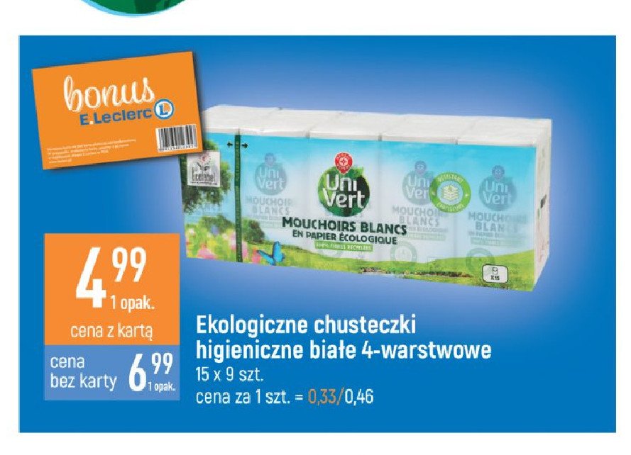 Chusteczki higieniczne białe Wiodąca marka uni vert promocja