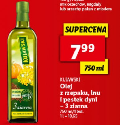 Olej z rzepaku lnu pestek dyni Kujawski 3 ziarna Kujawski kruszwica promocja
